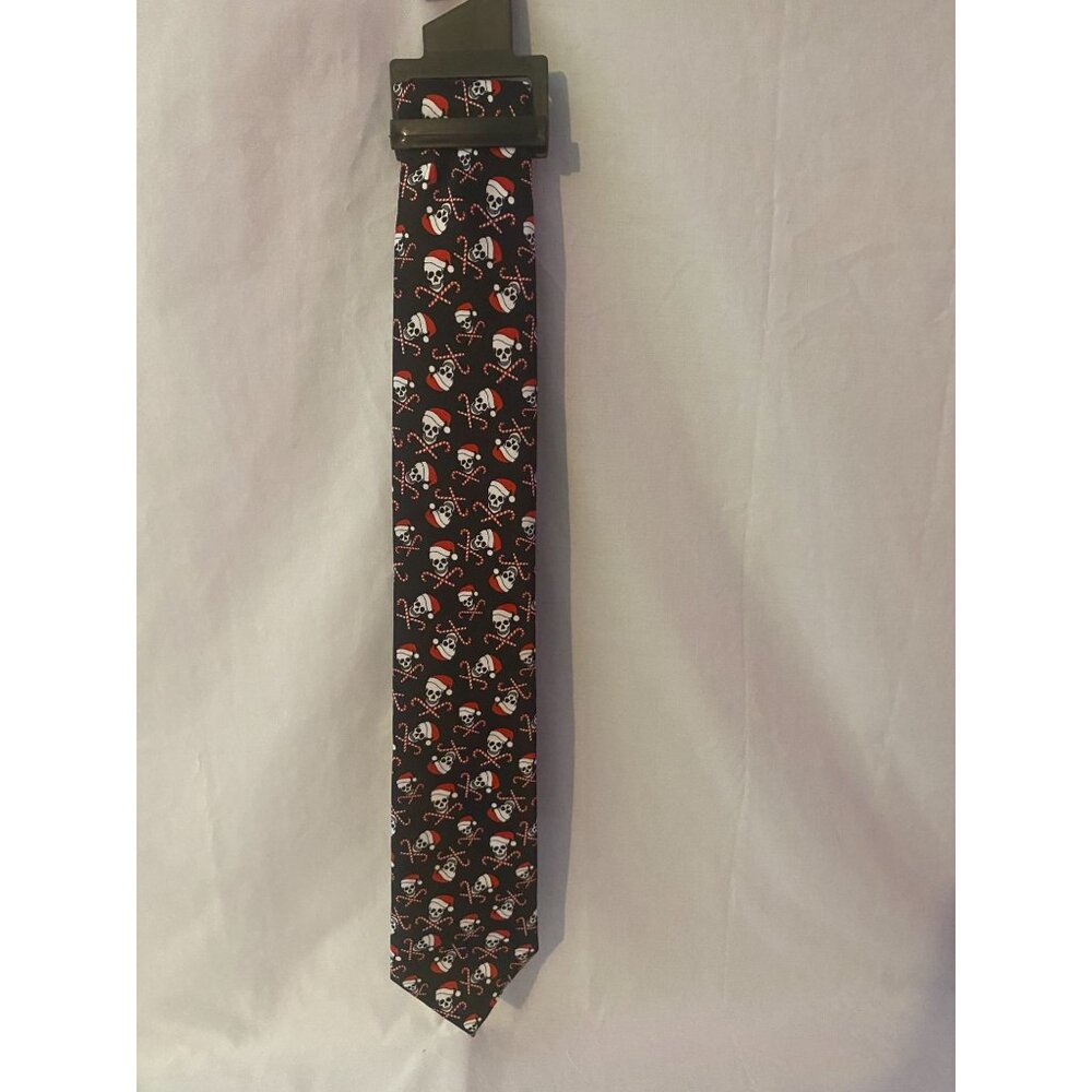 Tie Tales X-Mas Black with Skulls with Santa Hat Candy Canes NWT